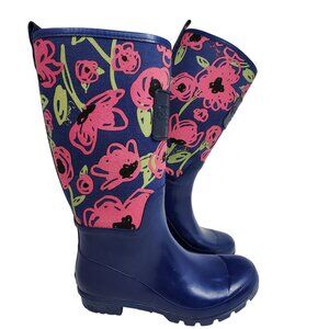 Coach Navy & Pink Floral Print Rain Boots Womens Size 9